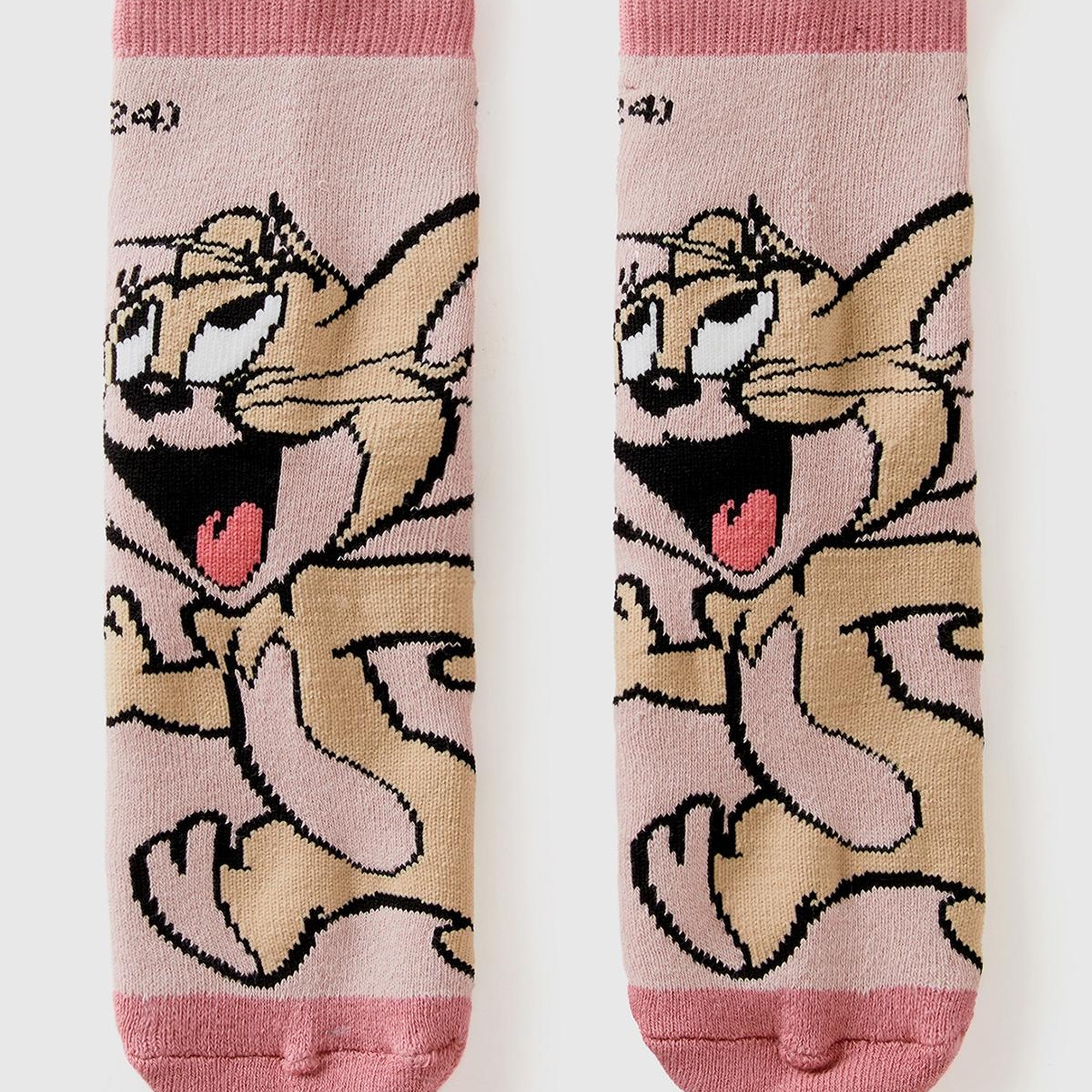 Erkek Çocuk Pembe Tom ve Jerry Baskılı Uzun Soket Çorap