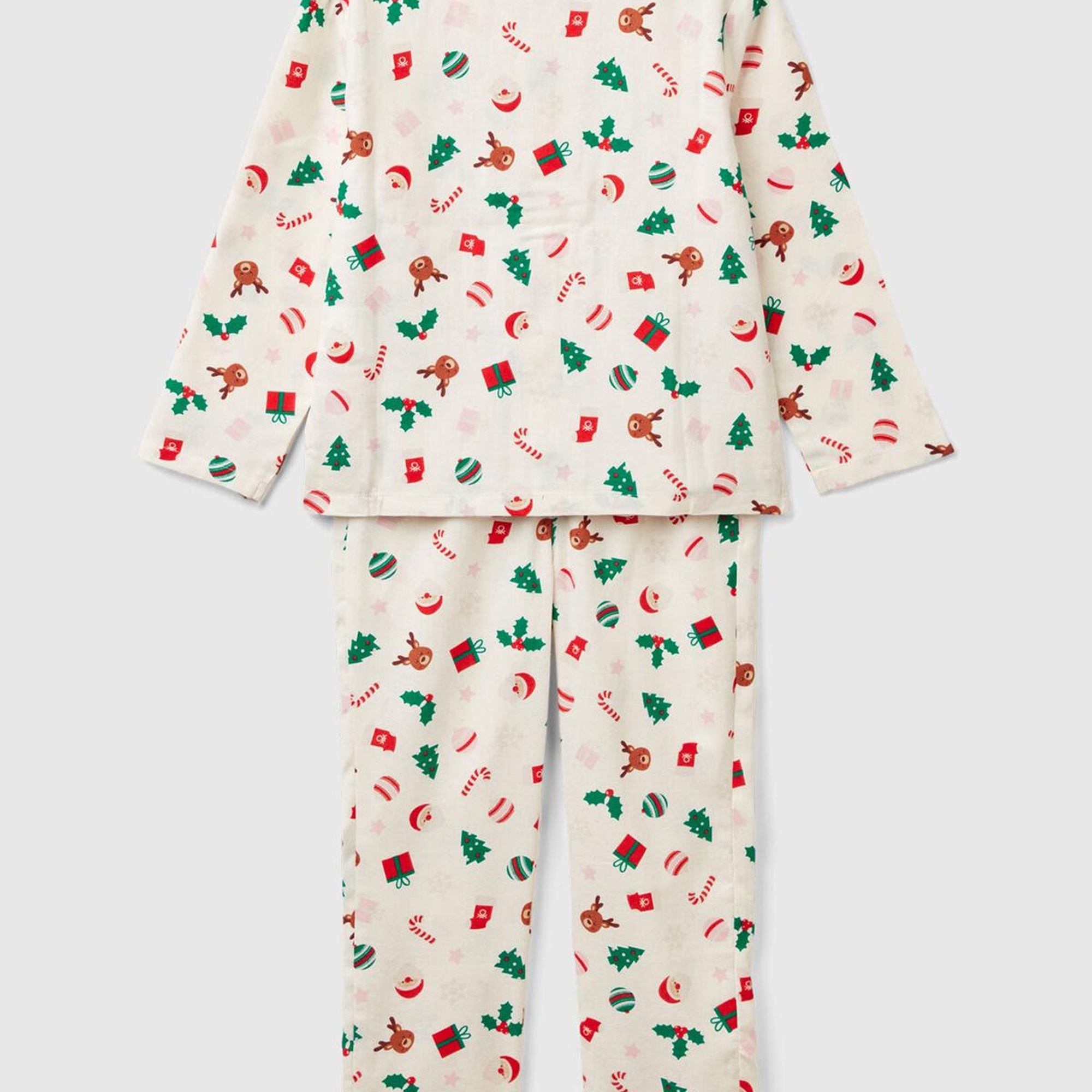 Erkek Çocuk Beyaz Tamamı Desenli Göğüs Cepli Altı Elastik Belli Pijama Takımı