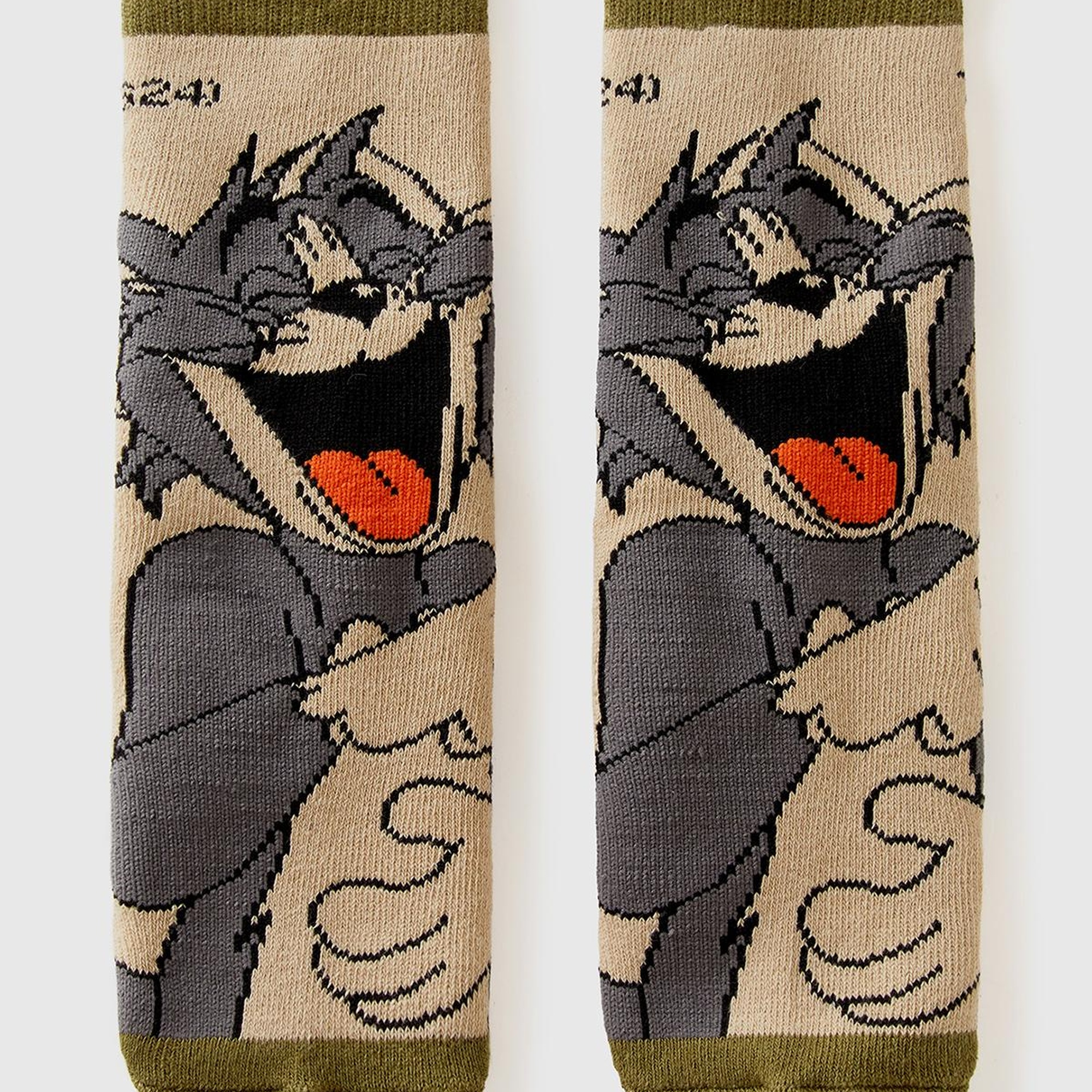 Erkek Çocuk Haki Tom ve Jerry Baskılı Uzun Soket Çorap