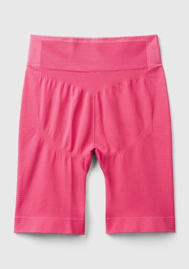  Kadın Fuşya Önü Logo İşlemeli Kısa Sporcu Taytı