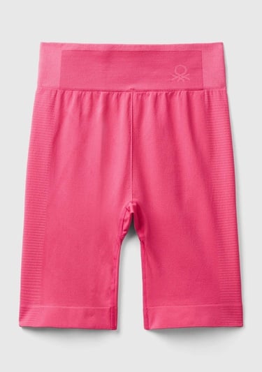  Kadın Fuşya Önü Logo İşlemeli Kısa Sporcu Taytı