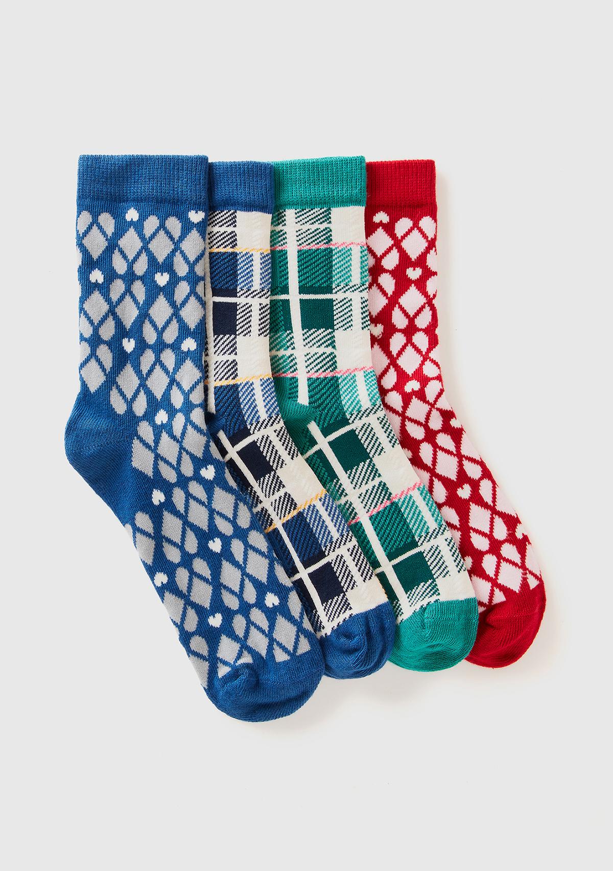  Erkek Çocuk Yeşil Mix Desenli 4'lü Uzun Soket Çorap Seti