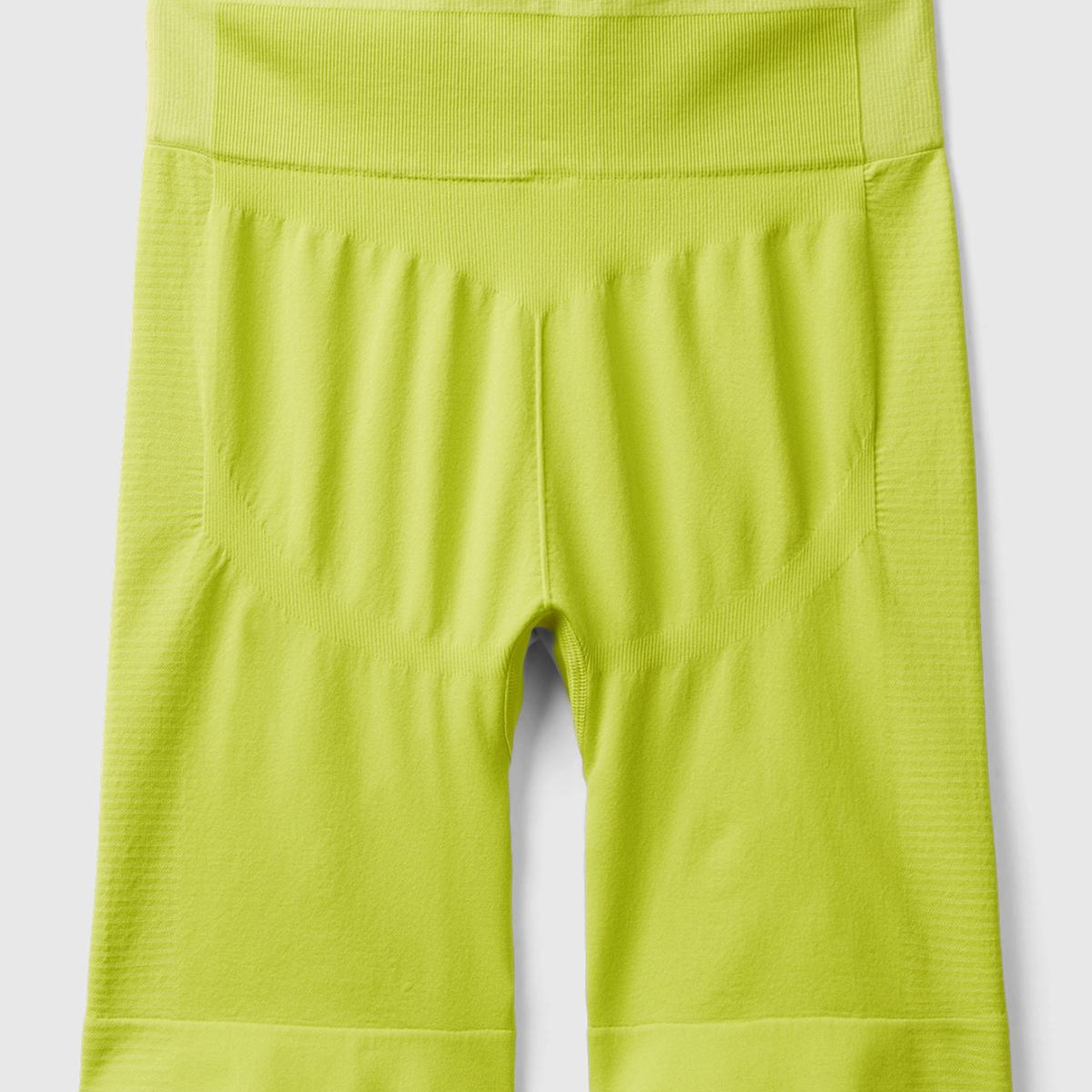 Kadın Neon Yeşil Önü Logo İşlemeli Kısa Sporcu Taytı