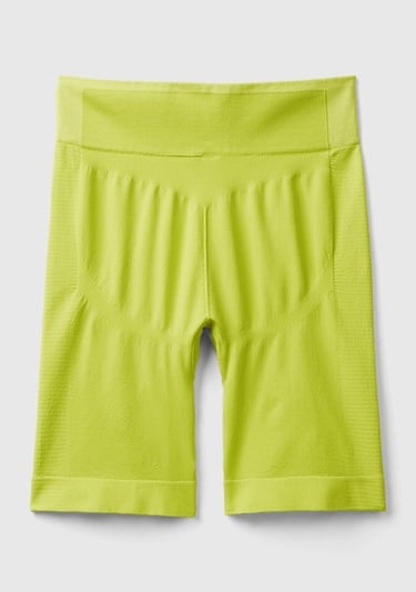  Kadın Neon Yeşil Önü Logo İşlemeli Kısa Sporcu Taytı