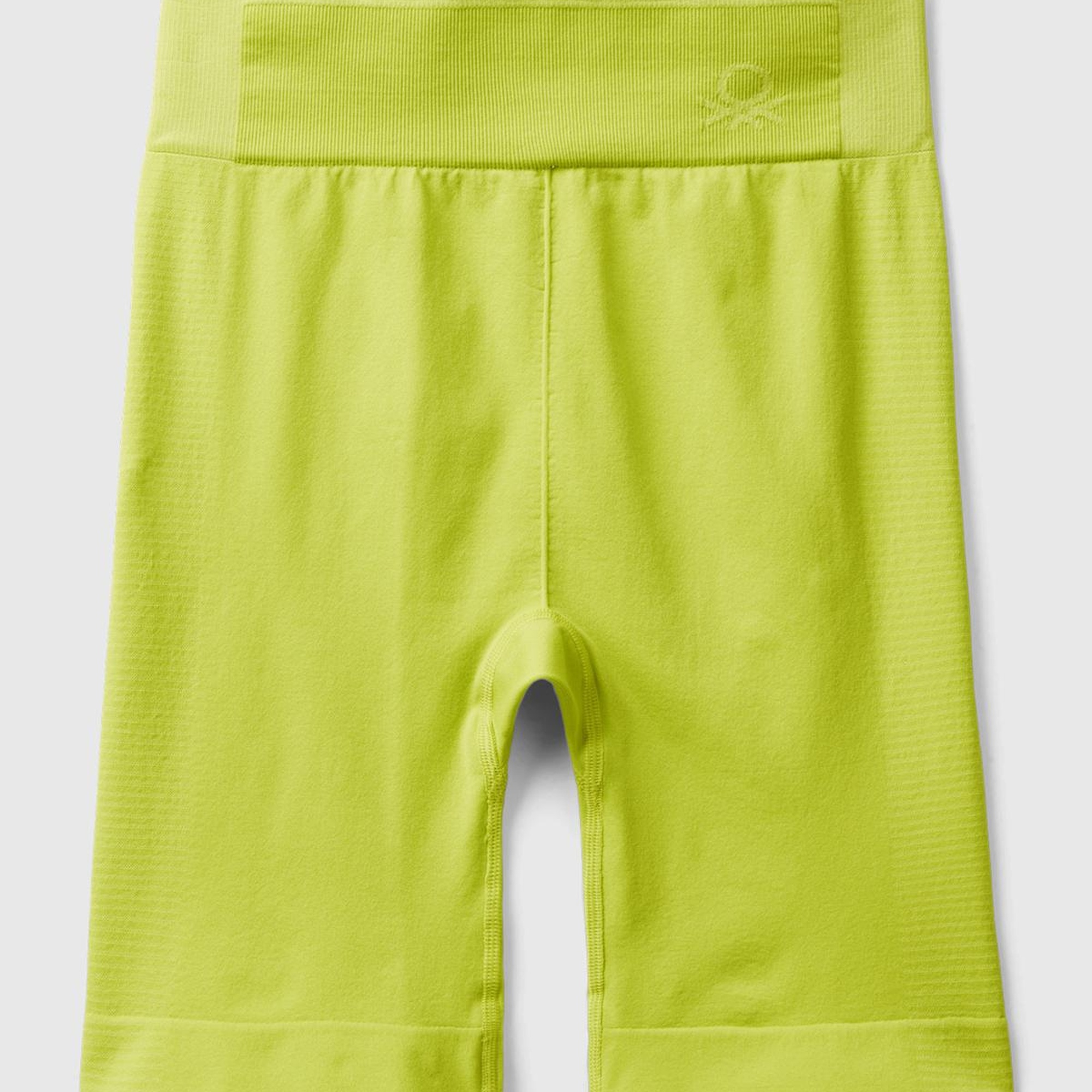 Kadın Neon Yeşil Önü Logo İşlemeli Kısa Sporcu Taytı