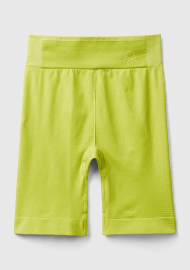  Kadın Neon Yeşil Önü Logo İşlemeli Kısa Sporcu Taytı