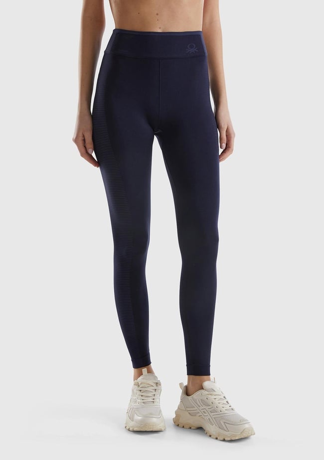  Kadın Koyu Lacivert Önü Logo İşlemeli Push-Up Sporcu Taytı