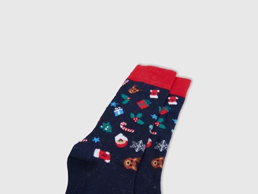  Unisex Lacivert Desenli Bilek Detaylı Çorap