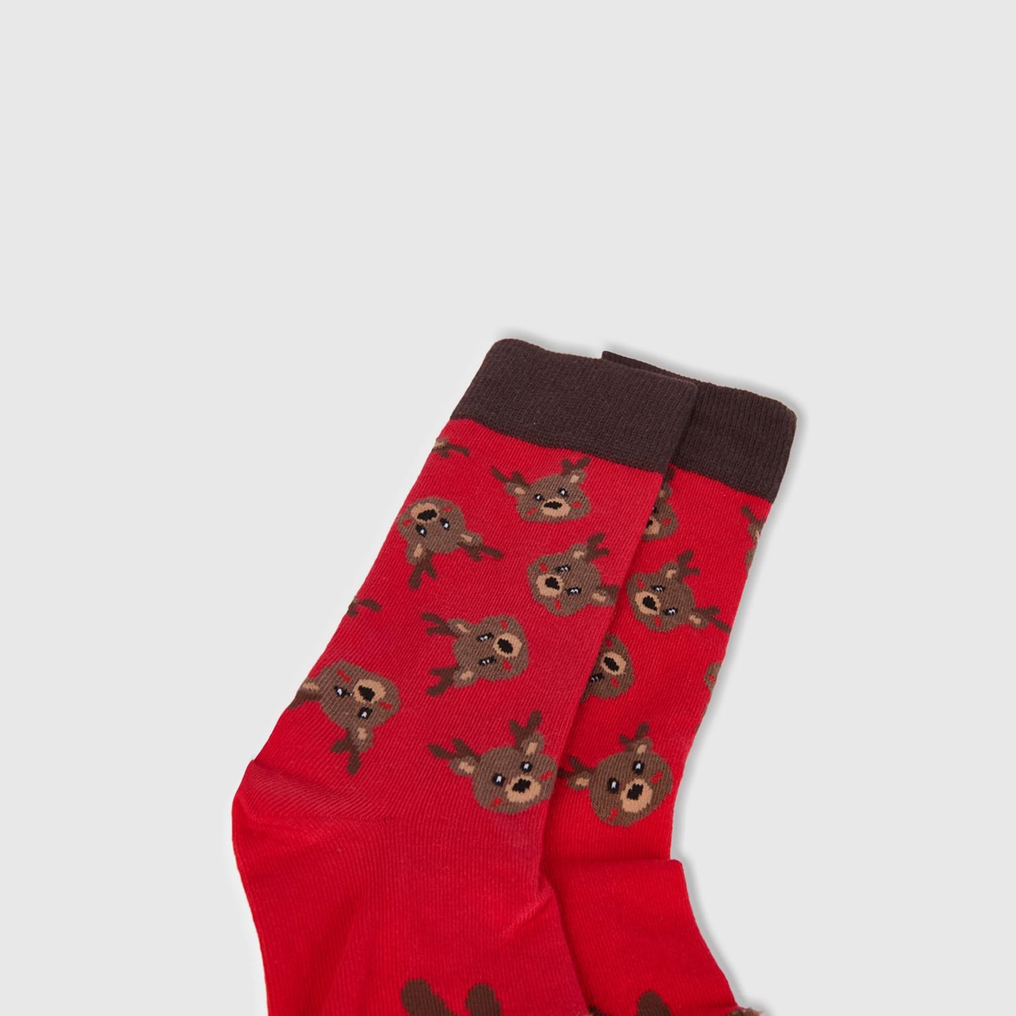 Unisex Kırmızı Mix Desenli Bilek Detaylı Çorap