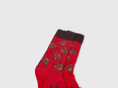  Unisex Kırmızı Mix Desenli Bilek Detaylı Çorap