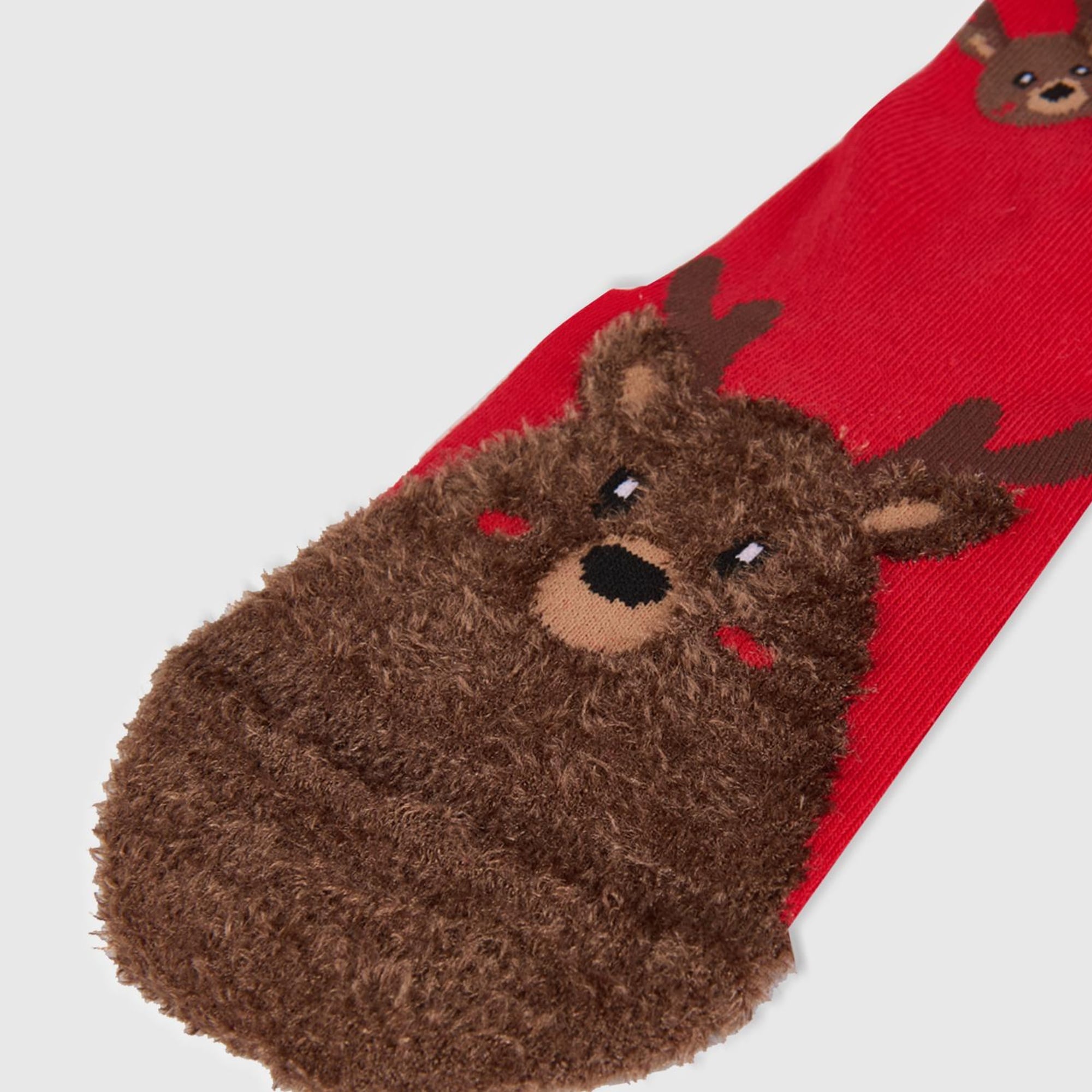 Unisex Kırmızı Mix Desenli Bilek Detaylı Çorap