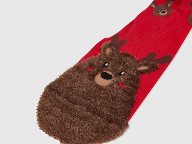  Unisex Kırmızı Mix Desenli Bilek Detaylı Çorap