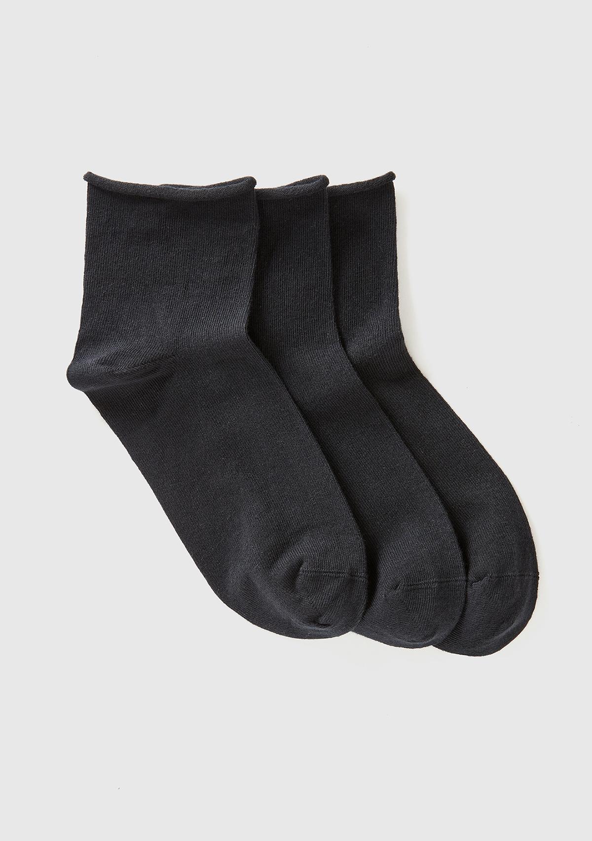  Kadın Siyah Mix Pamuk Karışımlı Renkli 3'lü Kısa Çorap Seti