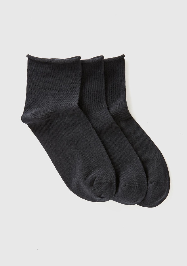  Kadın Siyah Mix Pamuk Karışımlı Renkli 3'lü Kısa Çorap Seti