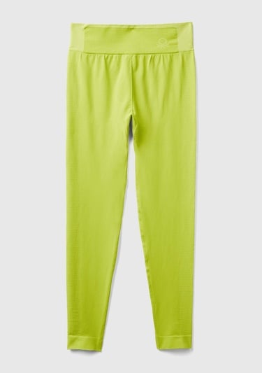  Kadın Neon Yeşil Önü Logo İşlemeli Push-Up Sporcu Taytı