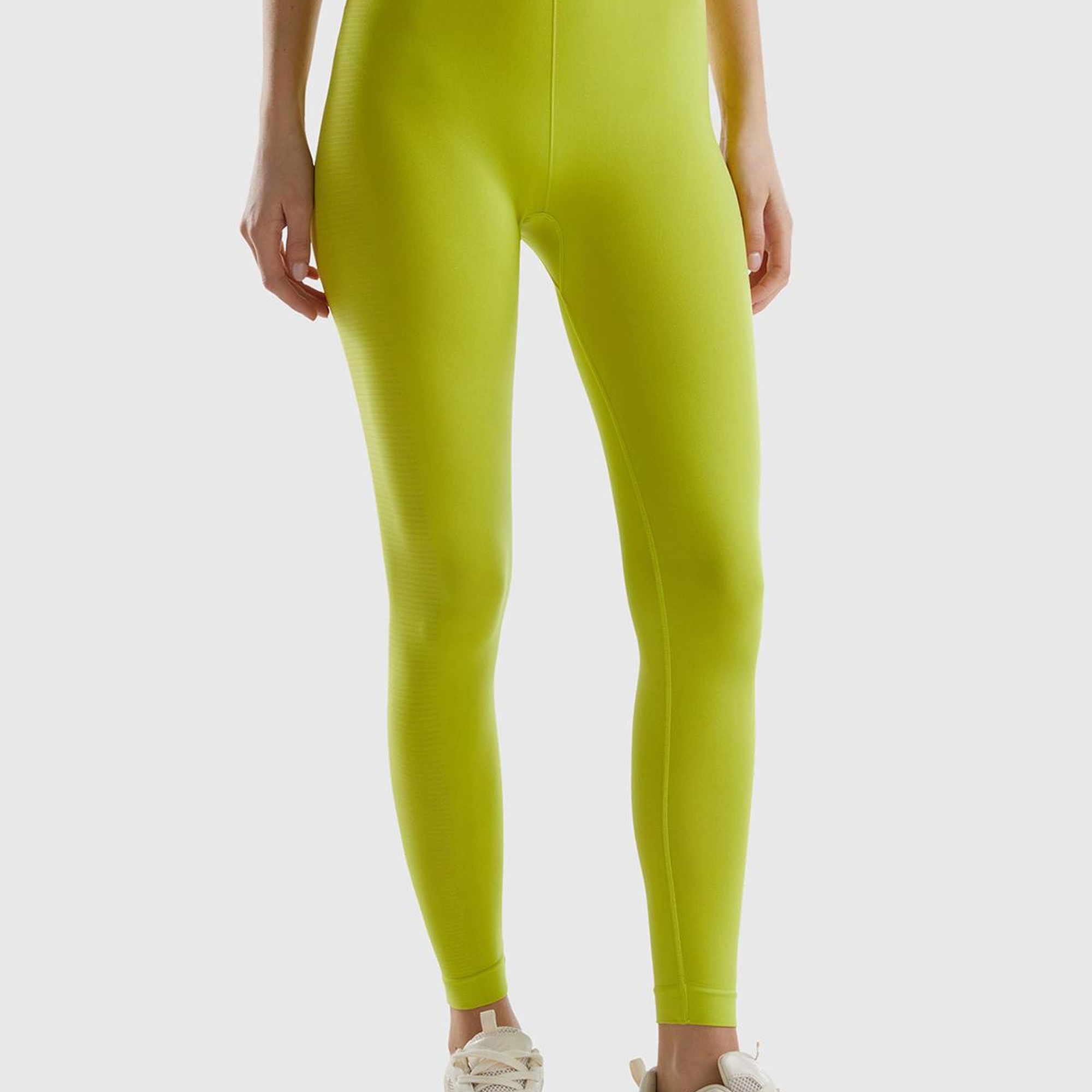 Kadın Neon Yeşil Önü Logo İşlemeli Push-Up Sporcu Taytı