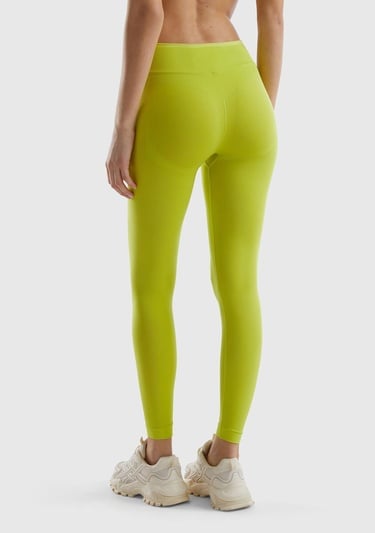  Kadın Neon Yeşil Önü Logo İşlemeli Push-Up Sporcu Taytı