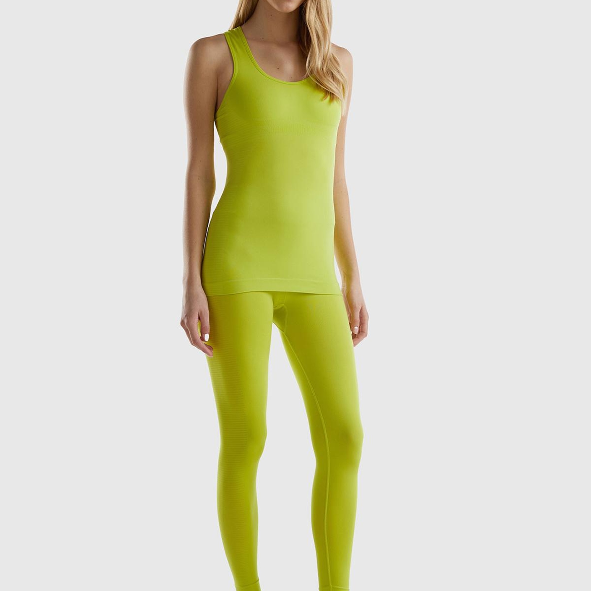 Kadın Neon Yeşil Önü Logo İşlemeli Push-Up Sporcu Taytı