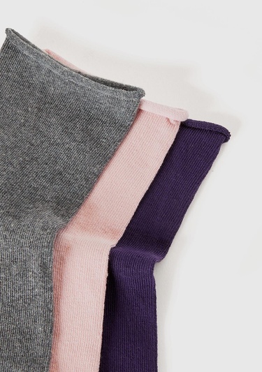  Kadın Mor Mix Pamuk Karışımlı Renkli 3'lü Kısa Çorap Seti