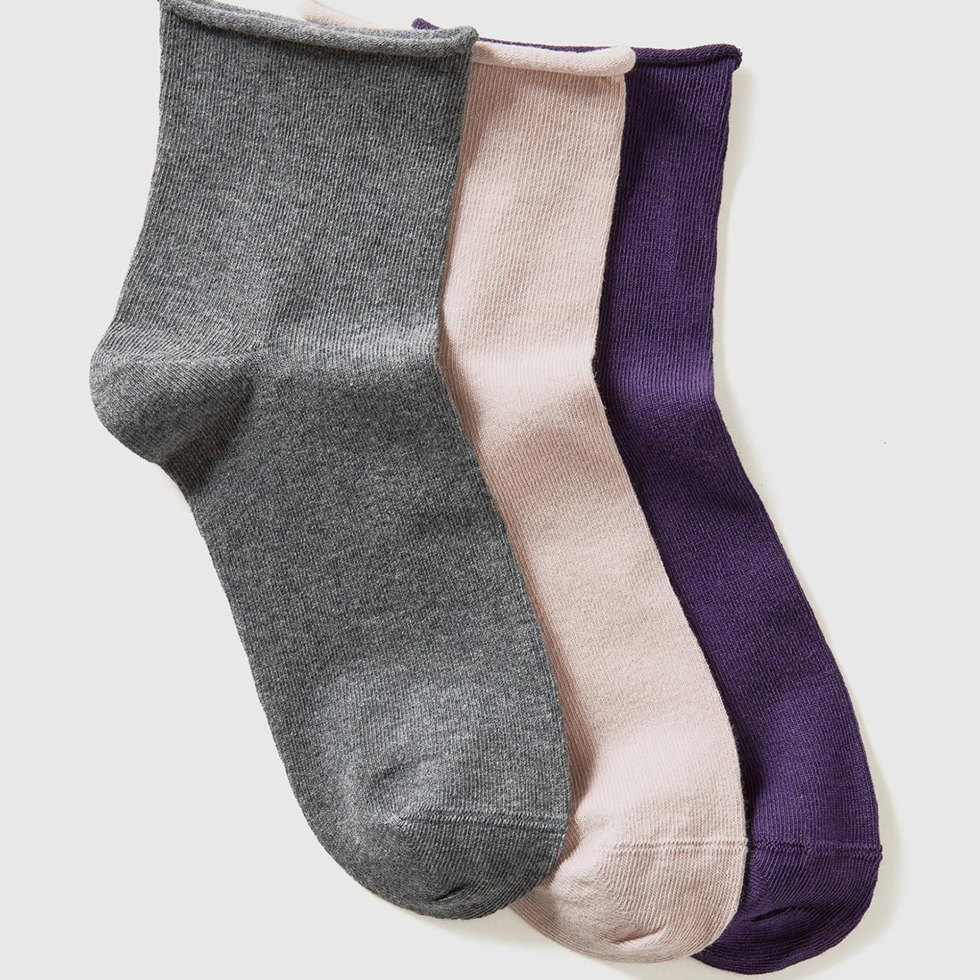 Kadın Mor Mix Pamuk Karışımlı Renkli 3'lü Kısa Çorap Seti