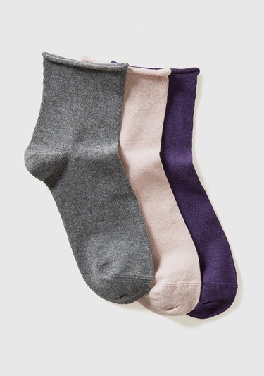  Kadın Mor Mix Pamuk Karışımlı Renkli 3'lü Kısa Çorap Seti