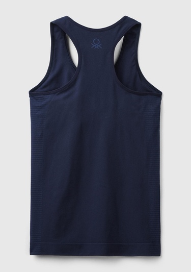  Kadın Koyu Lacivert Arkası Logo İşlemeli Askı Detaylı Destekli Sporcu Üst