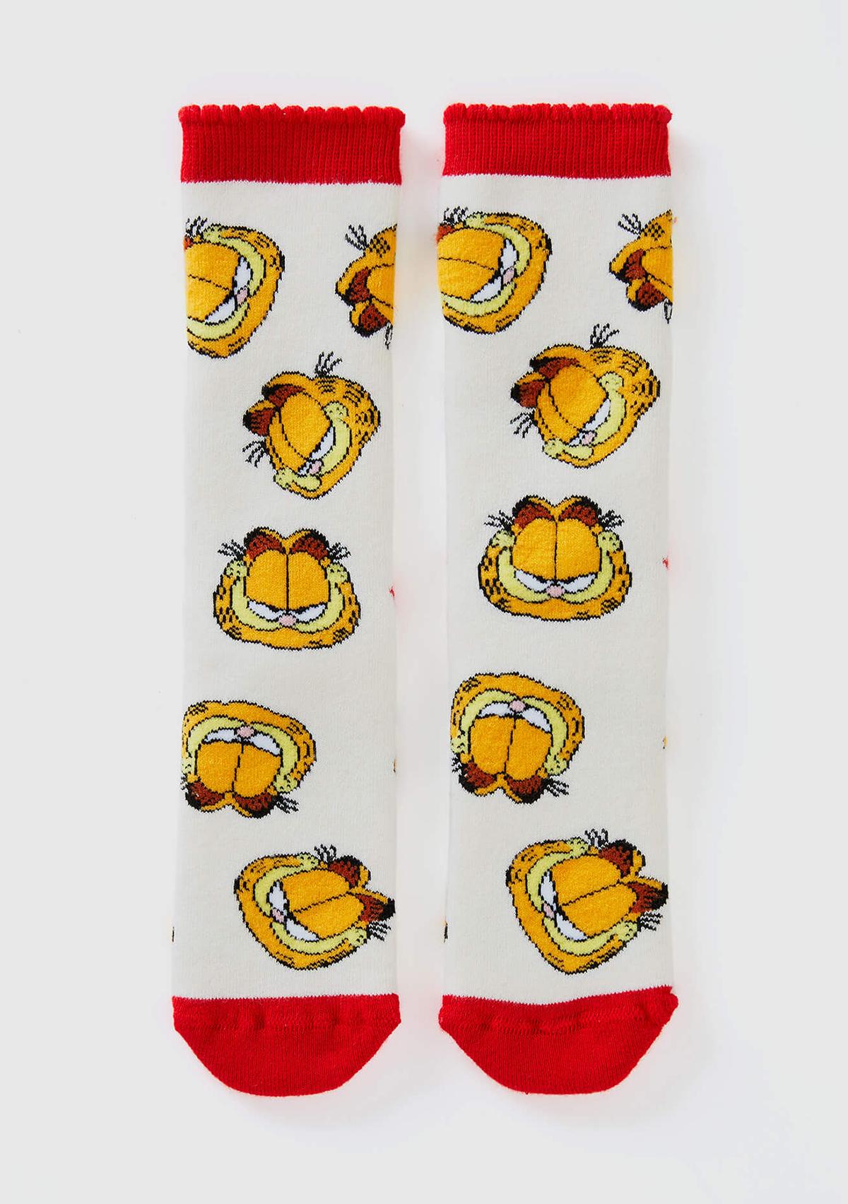  Erkek Çocuk Beyaz Garfield Baskılı Uzun Soket Çorap