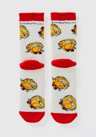  Erkek Çocuk Beyaz Garfield Baskılı Uzun Soket Çorap