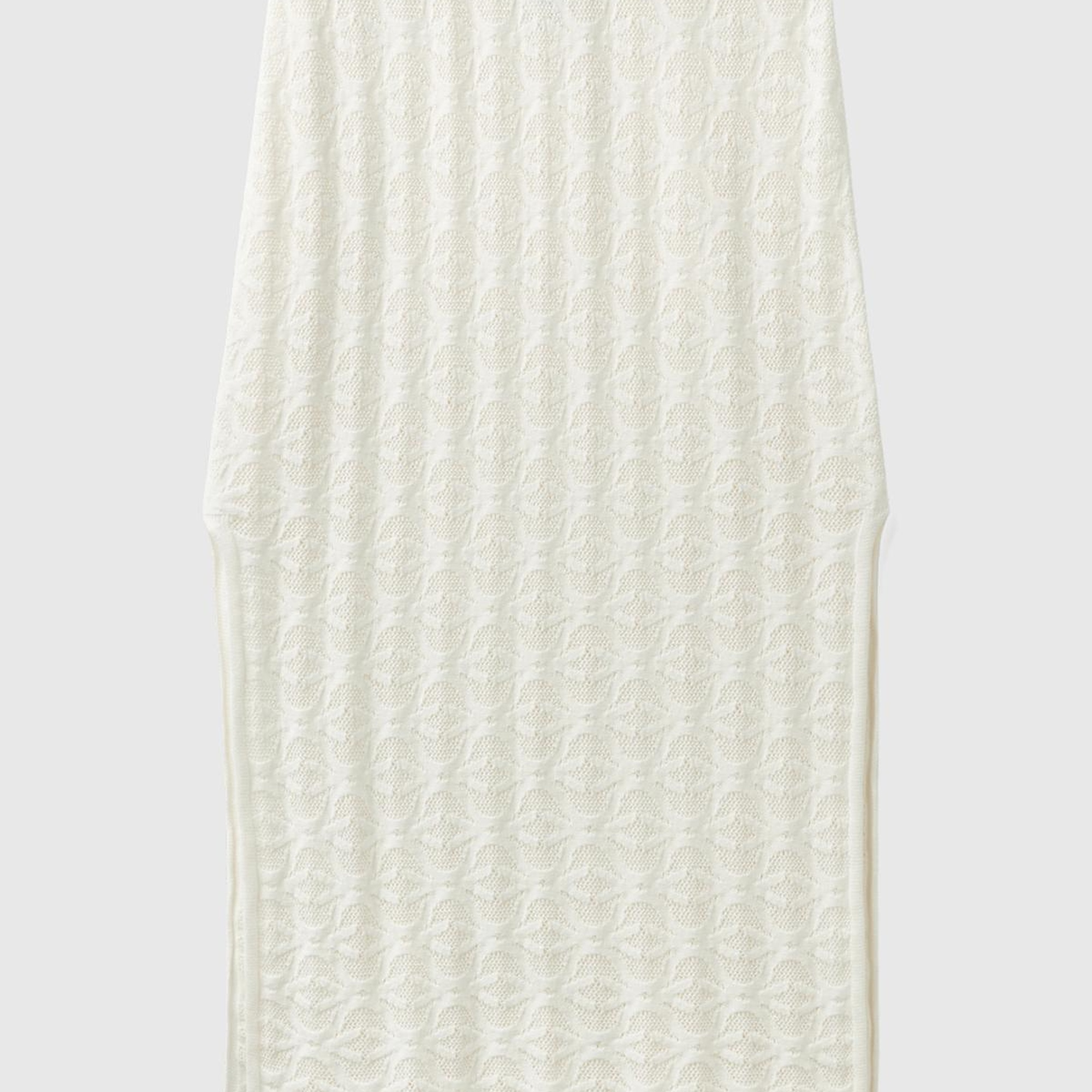 Kadın Krem %100 Pamuk Tamamı Desenli Yanlardan Yırtmaçlı Uzun Etek