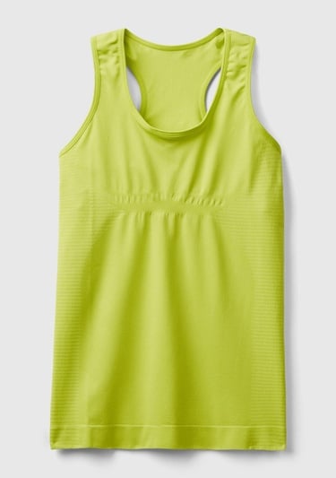  Kadın Neon Yeşil Arkası Logo İşlemeli Askı Detaylı Destekli Sporcu Üst