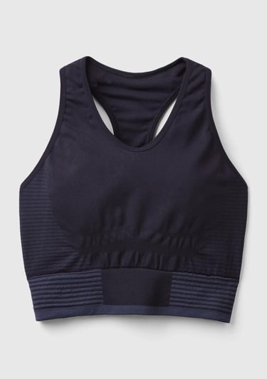 Kadın Koyu Lacivert Arkası Logo İşlemeli Askı Detaylı Destekli Sporcu Crop Üst