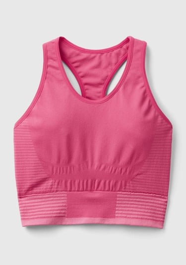  Kadın Fuşya Arkası Logo İşlemeli Askı Detaylı Destekli Sporcu Crop Üst