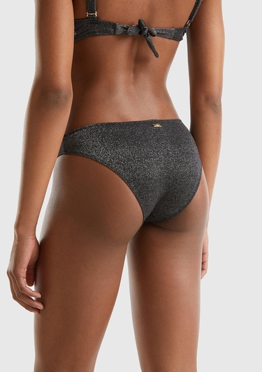  Kadın Siyah Arkası Logo İşlemeli Bikini Altı