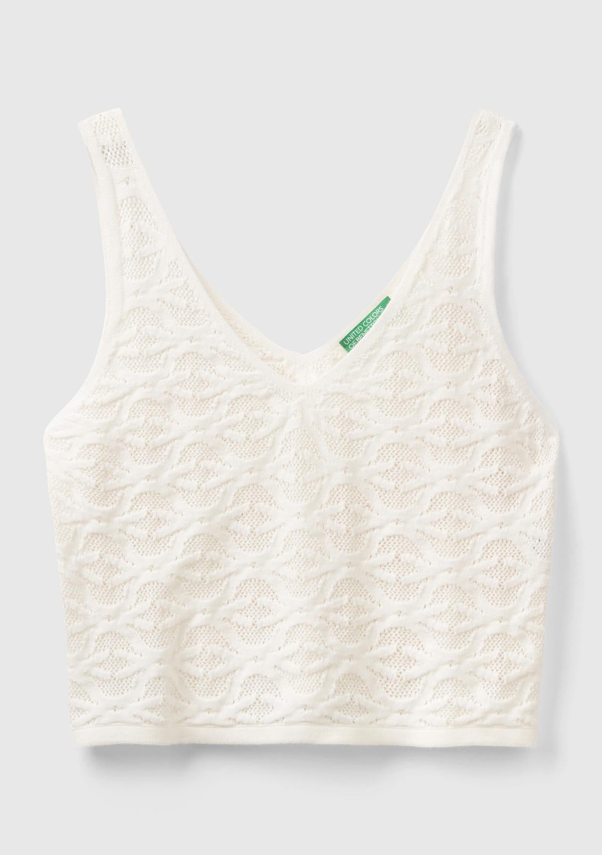  Kadın Krem %100 Pamuk Tamamı Desenli Derin V Yaka Sıfır Kol Bluz