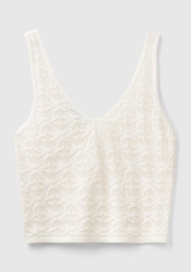  Kadın Krem %100 Pamuk Tamamı Desenli Derin V Yaka Sıfır Kol Bluz