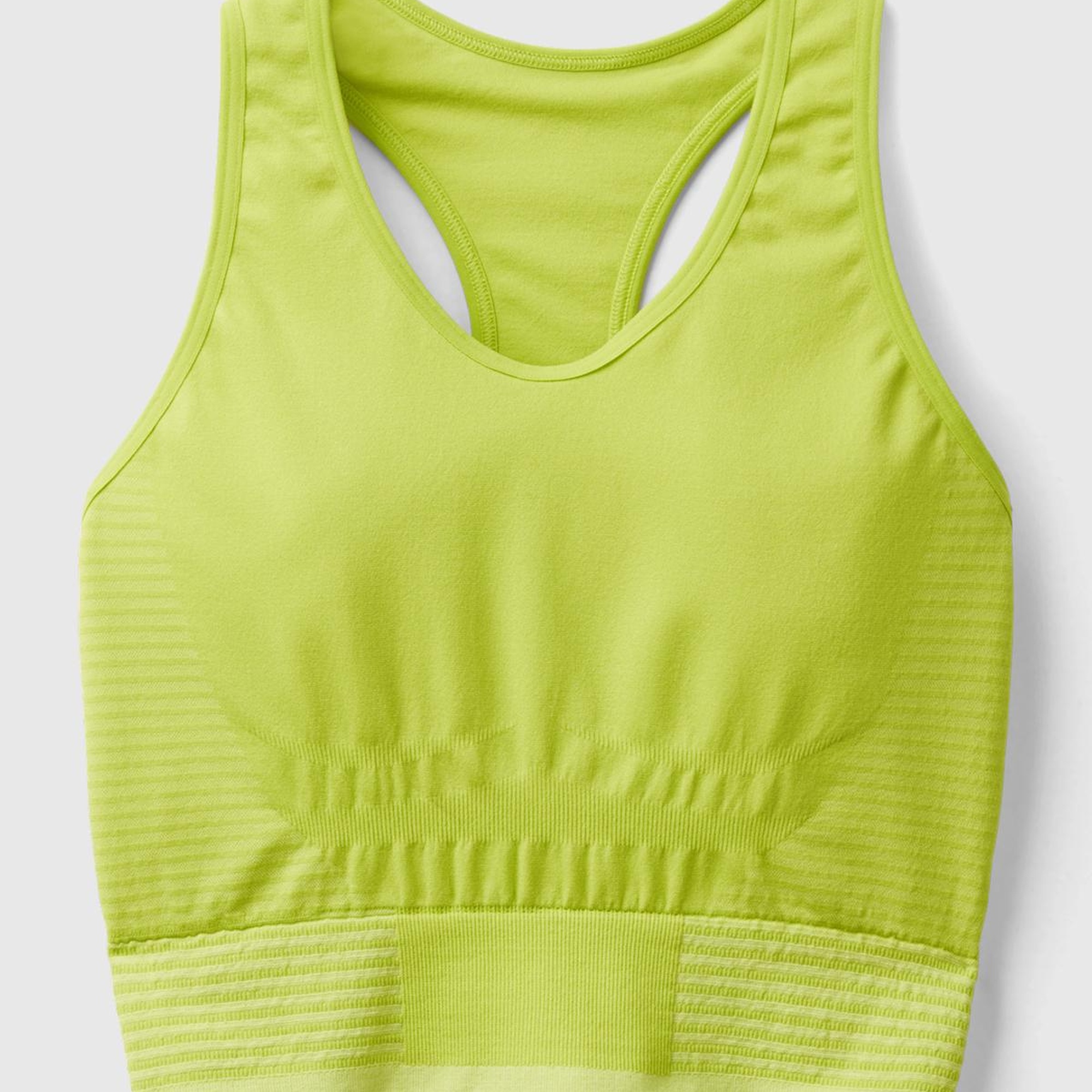 Kadın Neon Yeşil Arkası Logo İşlemeli Askı Detaylı Destekli Sporcu Crop Üst