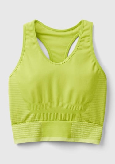  Kadın Neon Yeşil Arkası Logo İşlemeli Askı Detaylı Destekli Sporcu Crop Üst