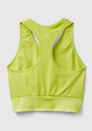  Kadın Neon Yeşil Arkası Logo İşlemeli Askı Detaylı Destekli Sporcu Crop Üst