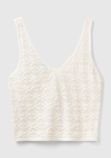  Kadın Krem %100 Pamuk Tamamı Desenli Derin V Yaka Sıfır Kol Bluz