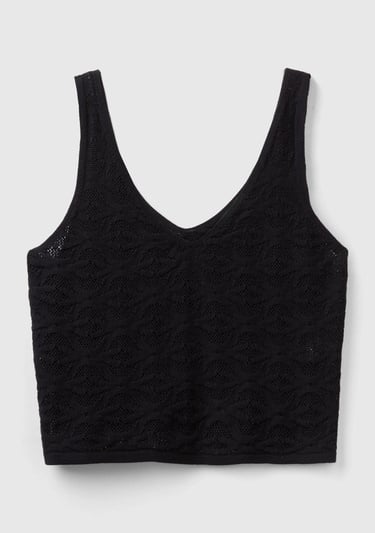  Kadın Siyah %100 Pamuk Tamamı Desenli Derin V Yaka Sıfır Kol Bluz