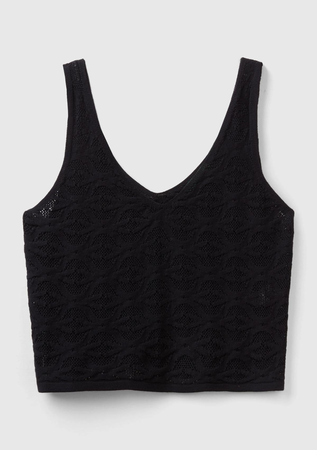  Kadın Siyah %100 Pamuk Tamamı Desenli Derin V Yaka Sıfır Kol Bluz