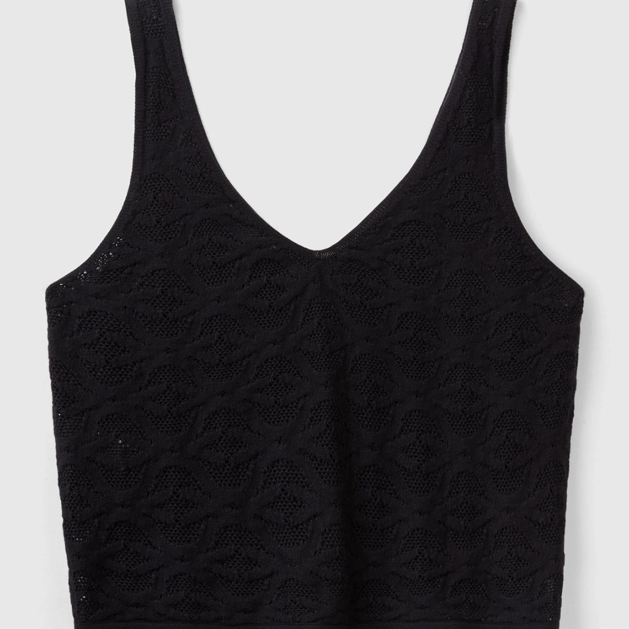 Kadın Siyah %100 Pamuk Tamamı Desenli Derin V Yaka Sıfır Kol Bluz