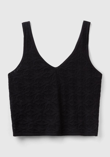  Kadın Siyah %100 Pamuk Tamamı Desenli Derin V Yaka Sıfır Kol Bluz