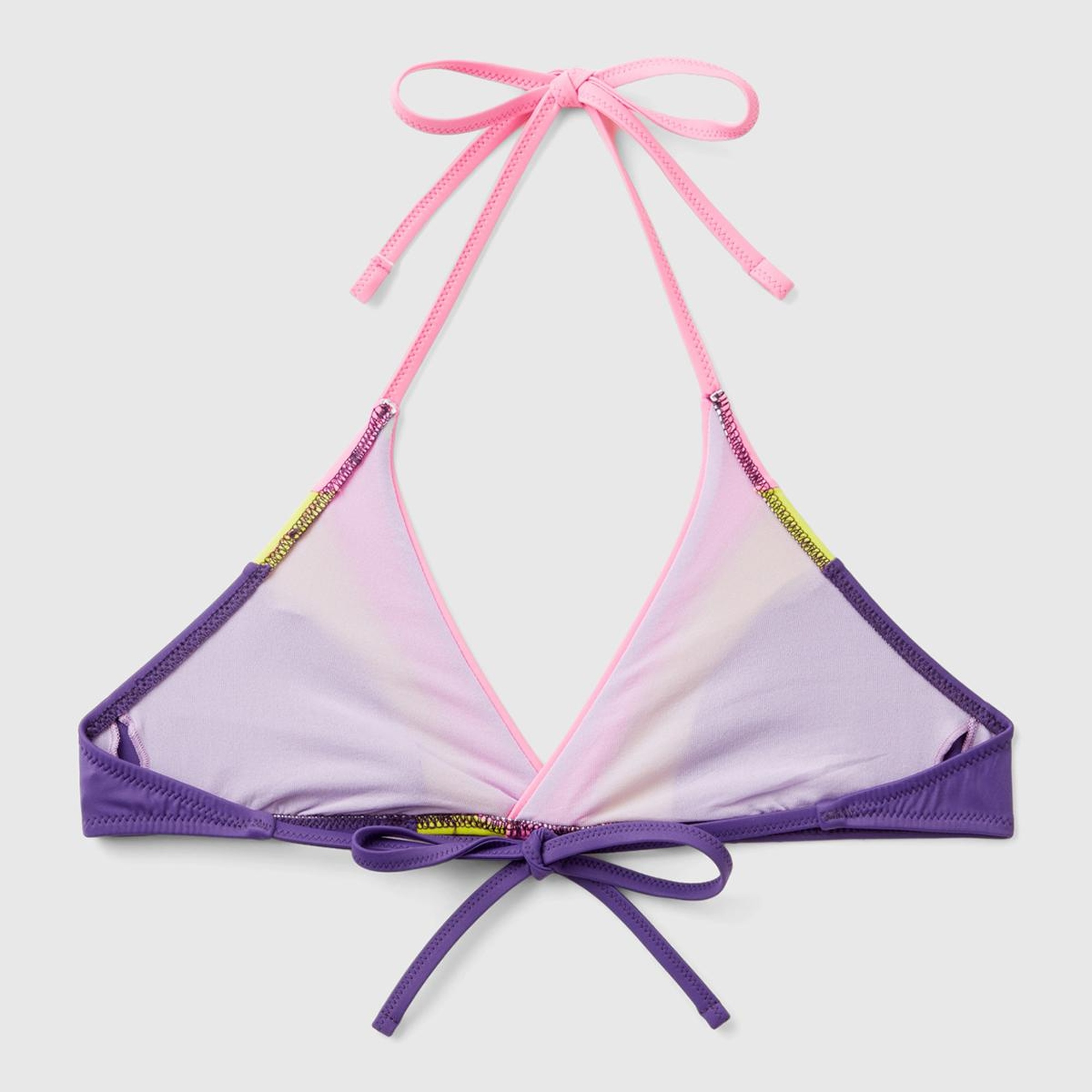 Kadın Mor Mix Renk Bloklu Boyundan Bağlamalı Üçgen Bikini Üstü