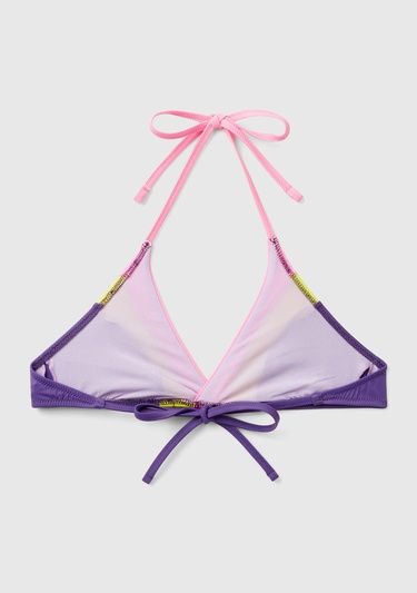  Kadın Mor Mix Renk Bloklu Boyundan Bağlamalı Üçgen Bikini Üstü