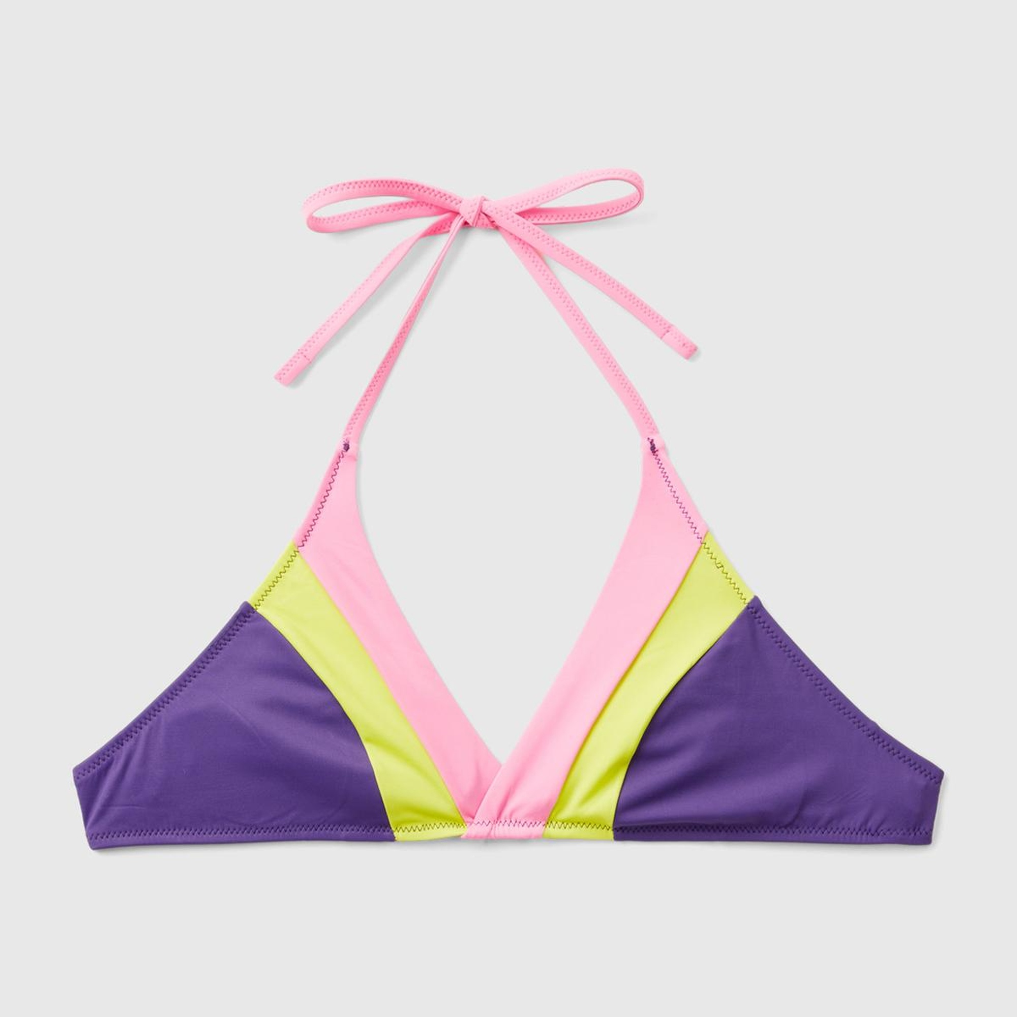 Kadın Mor Mix Renk Bloklu Boyundan Bağlamalı Üçgen Bikini Üstü