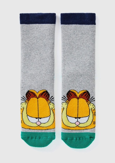  Erkek Çocuk Gri Garfield Baskılı Uzun Soket Çorap