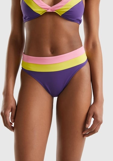  Kadın Mor Mix Renk Bloklu Brezilya Modeli Yüksek Bel Bikini Altı