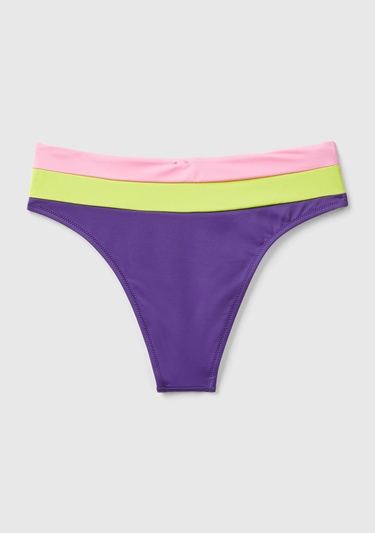 Kadın Mor Mix Renk Bloklu Brezilya Modeli Yüksek Bel Bikini Altı