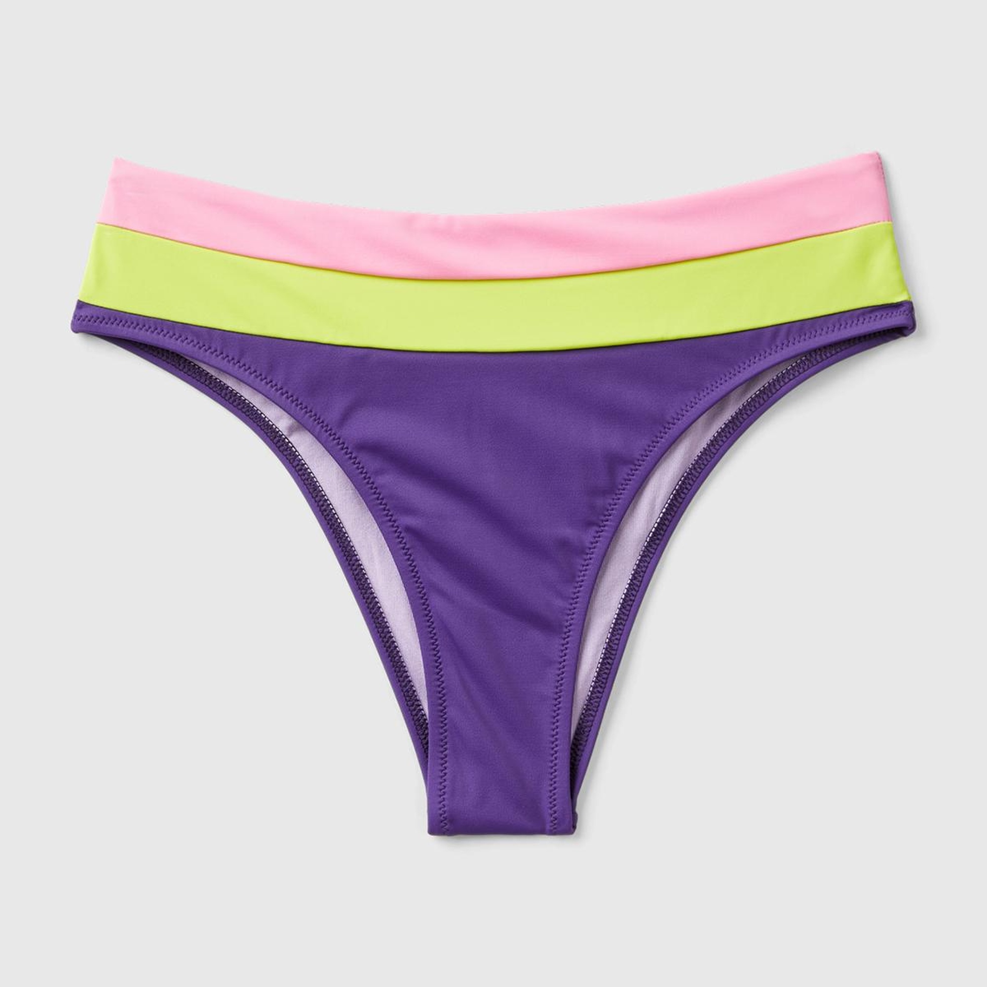 Kadın Mor Mix Renk Bloklu Brezilya Modeli Yüksek Bel Bikini Altı